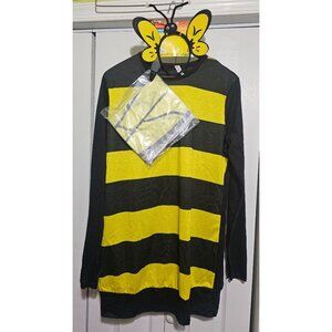 Queen Bee Adult Costume Yellow Black Striped Tunic Wings Bumblebee Halloween